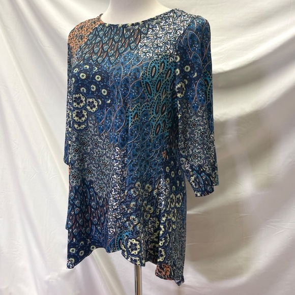 STAR VIXEN Royal Blue & Multicolor Scarf Point Top Blouse 1X - Picture 2 of 5